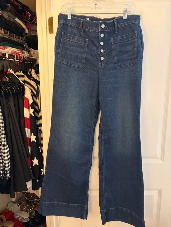 J. Crew High-Rise Wide-Leg Button-Fly Jeans in Blue Wash - Picture 2 of 7